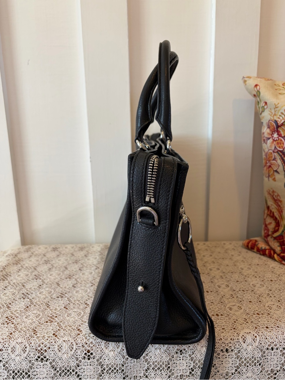 Rebecca Minkoff Black Pebbled Leather Top Handle Bag - Picture 4 of 7